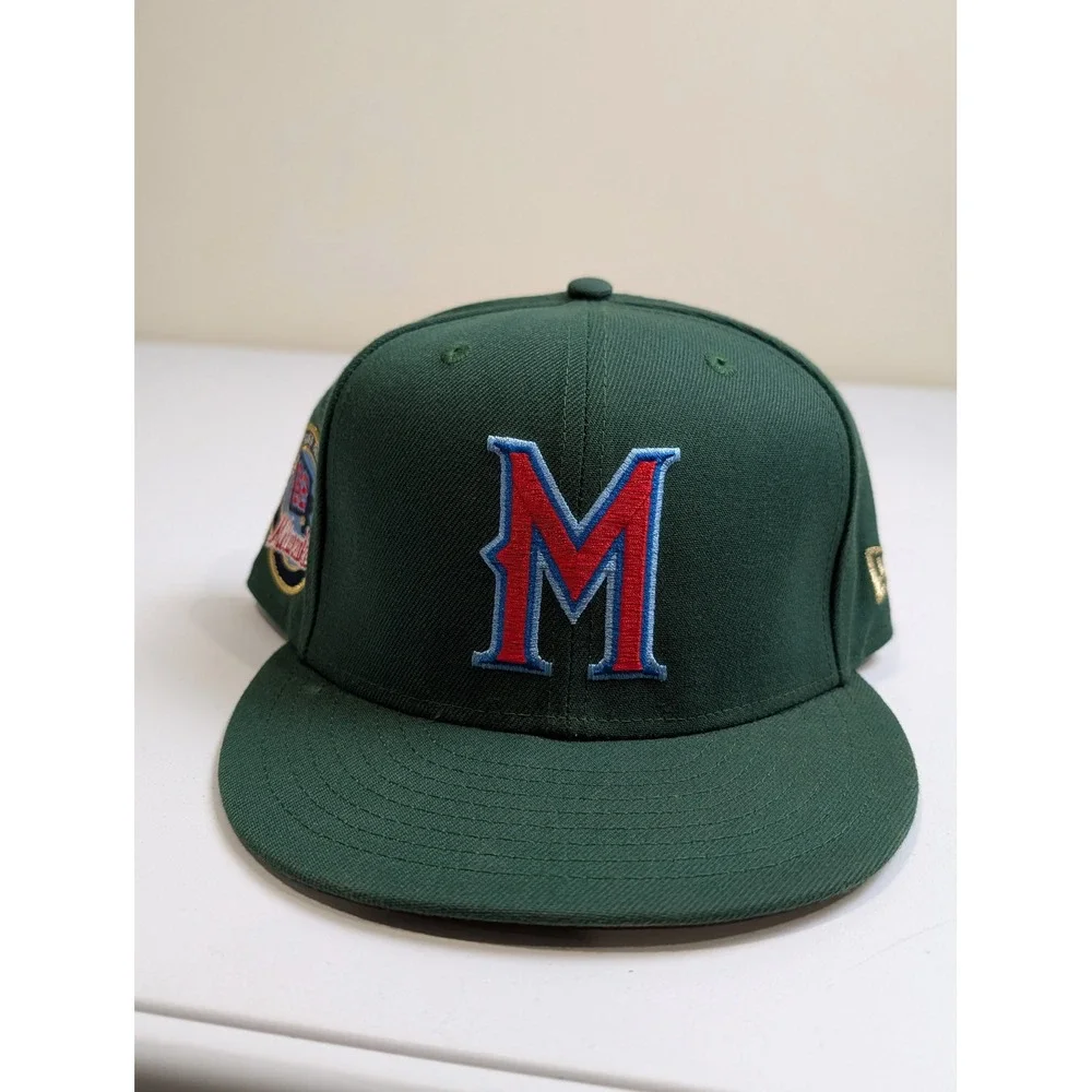 New Era Milwaukee Brewers Fitted Hat Mens 7 5/8 Green Anniversary Patch - Picture 1 of 6